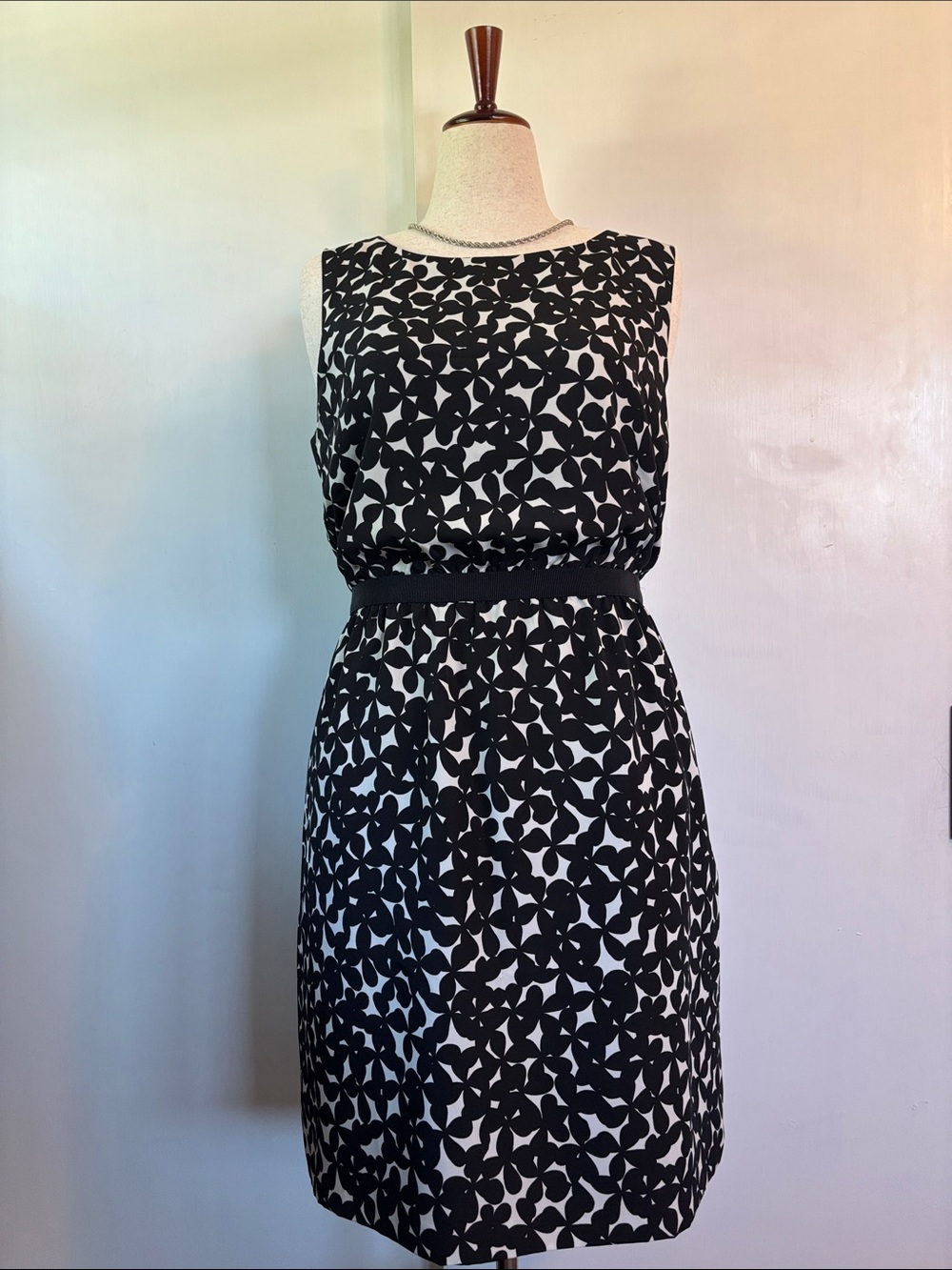 LOFT Black and White Patterned Sleeveless Dress